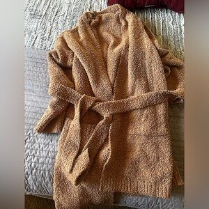 Skims Robe Womens Small Medium Brown Camel Teddy Fleece Pockets Cozy Lounge